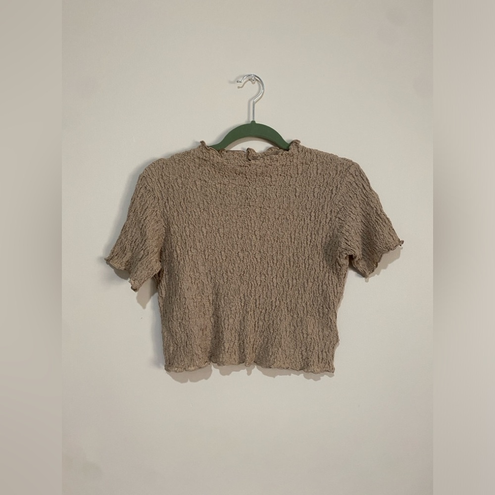 Stylenanda Nude Mock Neck T Shirt